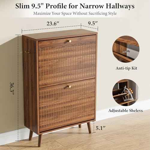 Freestanding Shoe Cabinet for Narrow Entryways