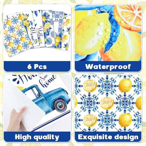 Blue and Yellow Lemons Placemats Set of 6 17×12 Inch Summer Lemon (6 Count)