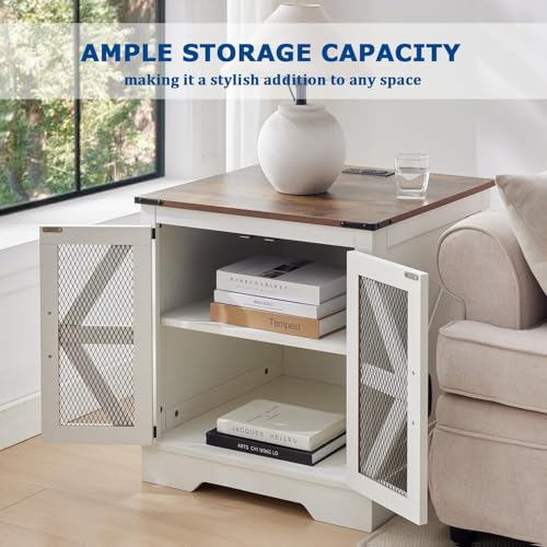 Farmhouse End Table Set with Charging Station