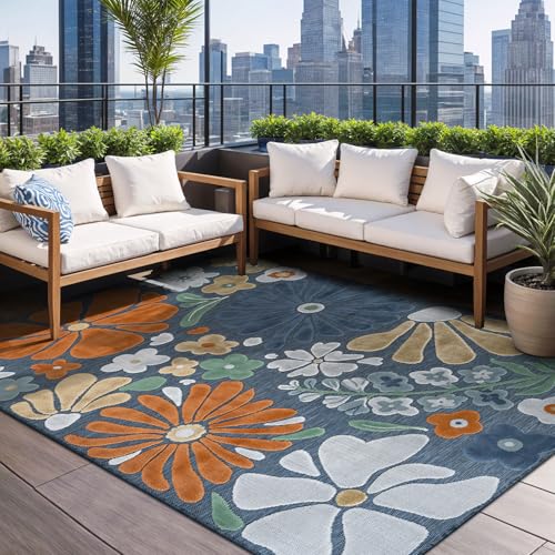 Outdoor Rug 10x14 Large Modern Floral Tropical Area Rugs for Outdoor and Indoor Patio Easy to Clean Non Shedding Living Room Porch Garden Washable Outside Carpet (140 Sq Ft)