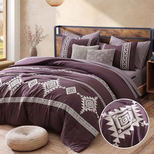 Embroidery Full Size Comforter Set 7 Pieces Purple Bed in a Bag