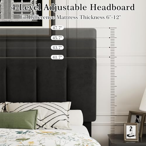 Full Size Bed Frame with Upholstered Headboard