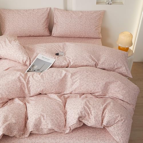 Pink Floral Comforter Set Aesthetic Cottagecore Flowers Bedding Set
