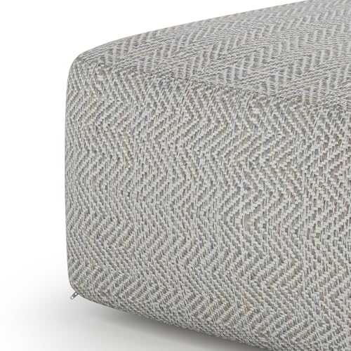 Nate 20" Wide Square Pouf in Patterned Grey Melange Cotton