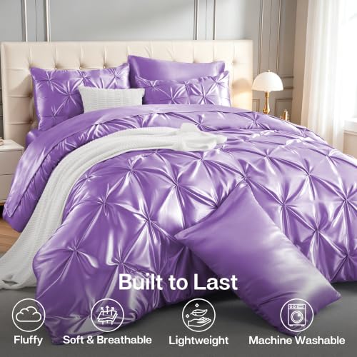 Satin King Size Comforter Set Lavender