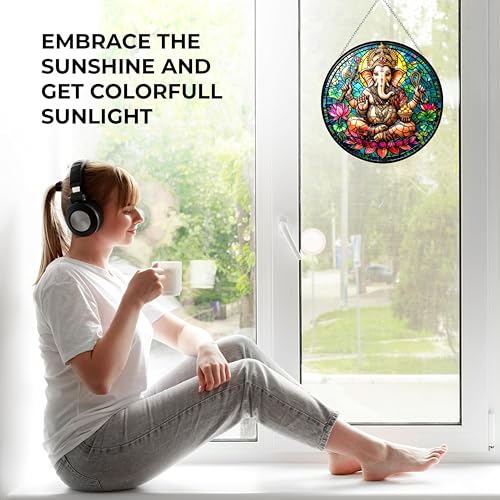Diwali Ganesh Elephant God Stained Glass Suncatcher Window Hangings