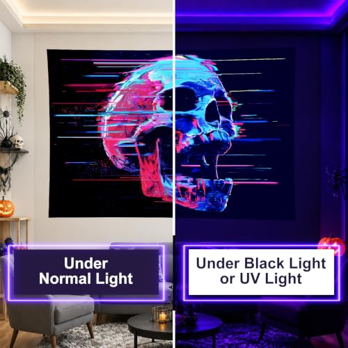 Blacklight Tapestry Cyberpunk Skull Wall Art 78 x 59 Inch