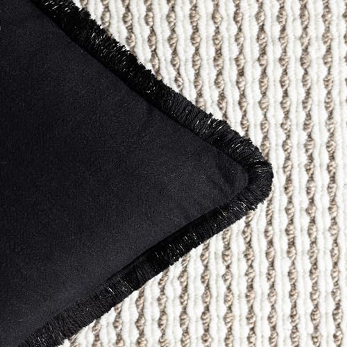 Decorative Linen Fringe Throw Pillow Covers 24×24 Inch (2 Count)