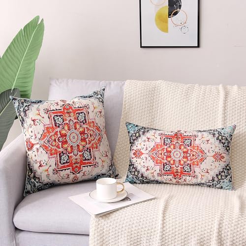 2pcs 18" x 18" Orange Bohemian Vintage Floral Waterproof Pillow Covers (8 Count)