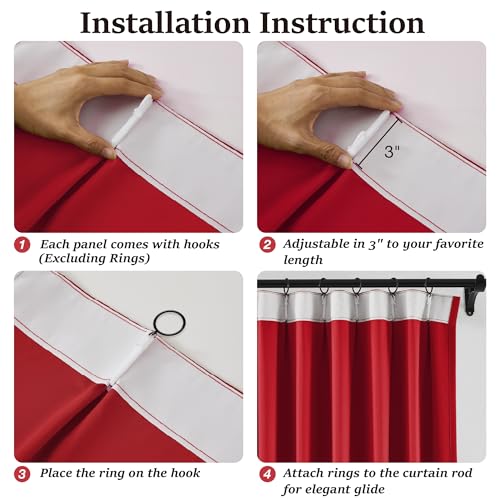 Red Pinch Pleat Curtains 90 Inches Long for Bedroom (2 Count)