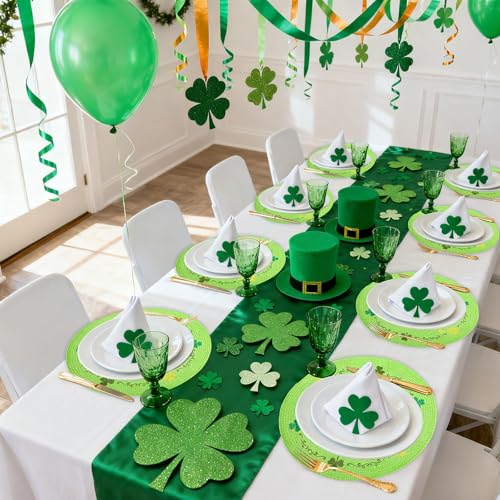 4Pcs Round St. Patrick's Day Placemats 13.4 Inch Embroidered Place Mats Green Shamrock Clover Dinner Table Mats for Home Spring Irish Holiday Birthday Party Decor (4 Count)