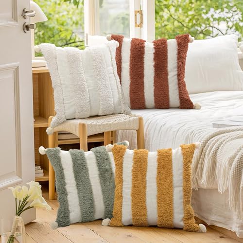 Boho Throw Pillow Covers 18x18 Tufted Home Decorations Dark Rust