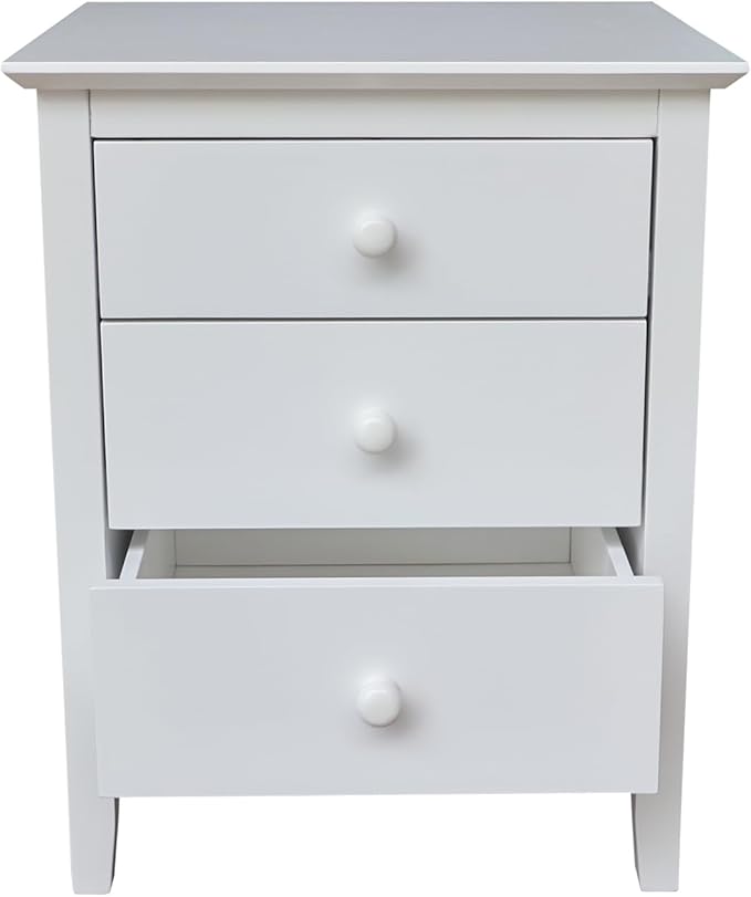 International Concepts Solid Wood Bedroom Nightstand with 3 Drawers in White