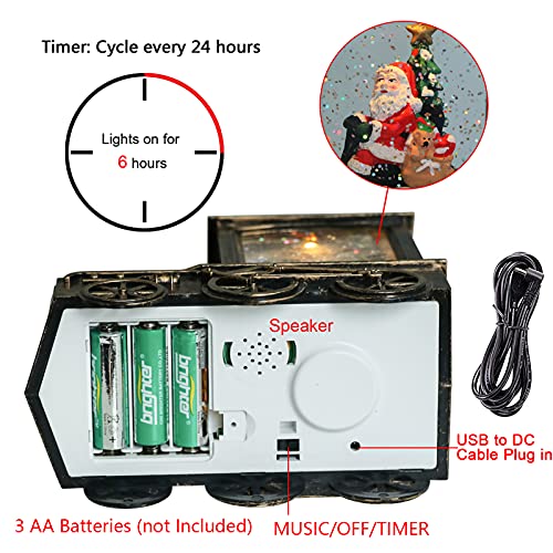 Christmas Snow Globe Lantern Train Water Swirling Glitter with 6H Timer