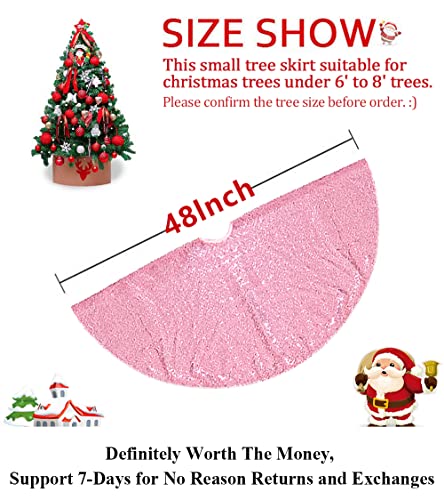 48in Fuchsia Pink Sequin Tree Skirt Glitter Colorful Christmas Skirts for Halloween Holiday Celebration Supplies
