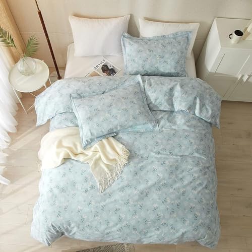 Vintage Floral Comforter Set Full Size Farmhouse Blue Flower Bedding Comforter Chic Floral Girls Cottagecore Bedding Set Soft Microfiber Cute Flower Botanical Comforter Set for All Season