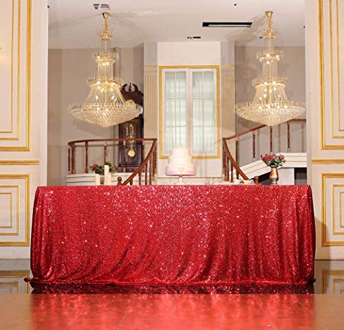 Sequin Tablecloth 90x132 Inch Red for Christmas Wedding Party