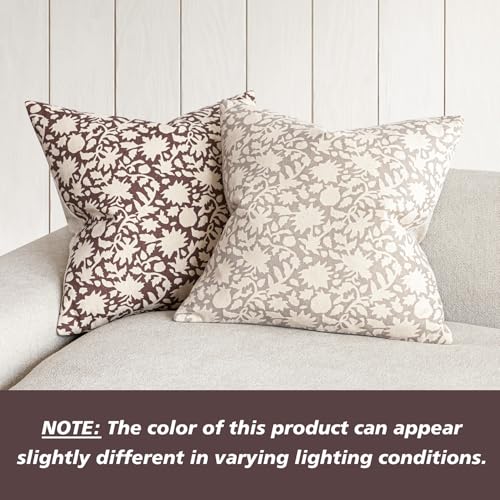 Set of 2 Decorative Neutral Floral Throw Pillow Covers Accent Farmhouse Cushion Covers Boho Vintage Pillowcase for Couch Sofa Bedroom Living Room Home Decor (2 Count)