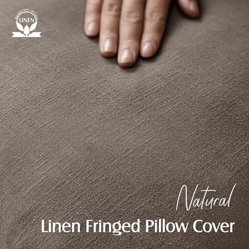 Decorative Linen Fringe Throw Pillow Covers 16×16 Light Coffee (2 Count)