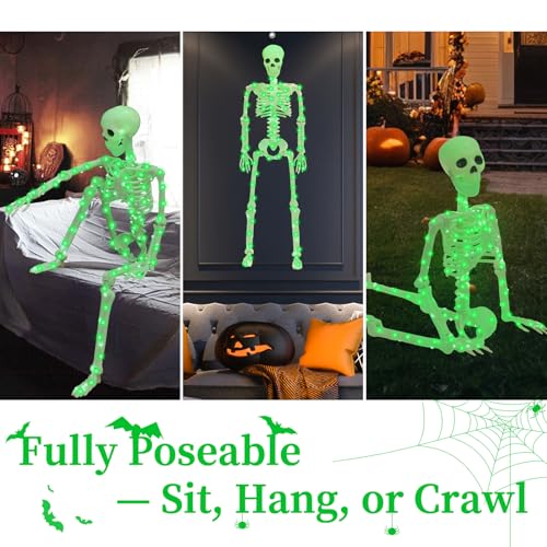 2Pack36 Halloween Lighted Skeleton Deco (Green Light)