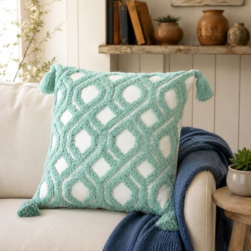 Boho Throw Pillow Covers 18x18 Tufted with Tassels