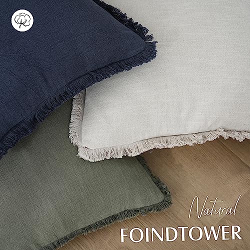 Boho Linen Fringe Lumbar Throw Pillow Covers 12×20 Navy Blue (2 Count)