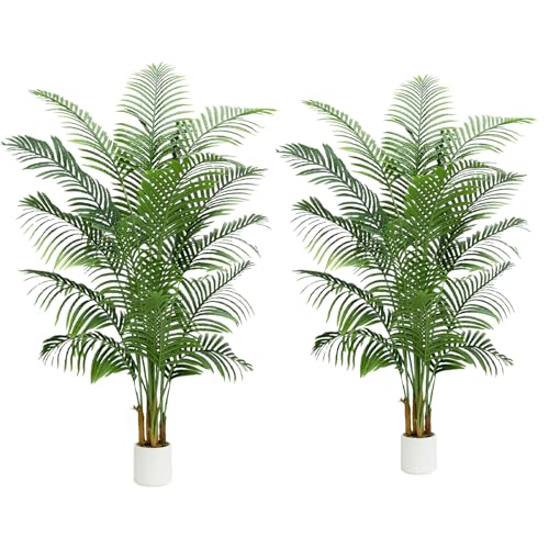 2 Pack Artificial Palm Tree Indoor Plant 7FT Tall Fake Tropical Palm Tree in Pot (2 Count)