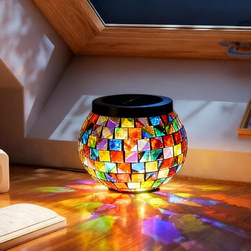 6 Pack Gift for her him Landscape Lighting Path Lights Heavy Solar Mosaic Lantern with RGB Color (6 Count)