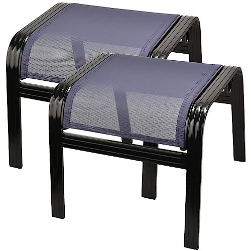 Deiguifei Outdoor Footstools Patio Ottoman All Weather Aluminum Indoor Outdoor Small Seat Foot Rest 2 Set Navy Blue (2 Count)