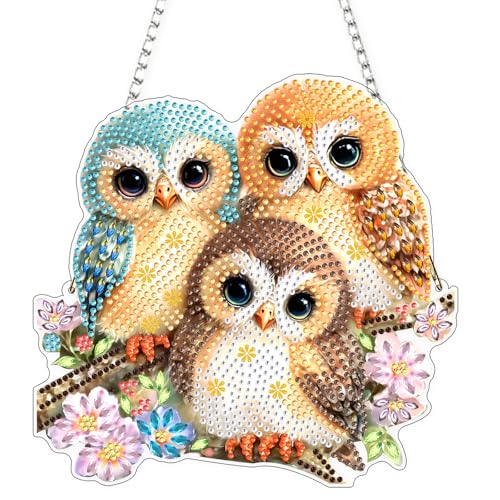 DIY 3 Cute Owls Diamond Painting Hanging Ornament