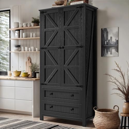 64.5" Farmhouse Pantry Cabinet with 2 Drawers & Shelves