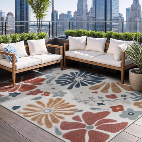 Outdoor Rug 9x12 Large Modern Floral Tropical Area Rugs for Outdoor and Indoor Patio Easy to Clean Non Shedding Living Room Porch Garden Washable Outside Carpet (108 Sq Ft)