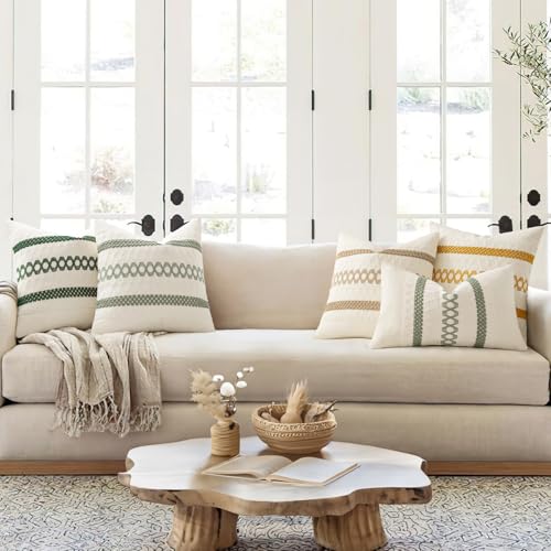 Set of 2 Sage Green Boho Decorative Pillow Covers 16x16 Inch (2 Count)