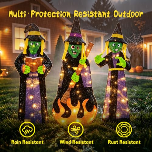 3 Pack 30Inch Giant Halloween Decorations Outdoor Light Up Witch Decor