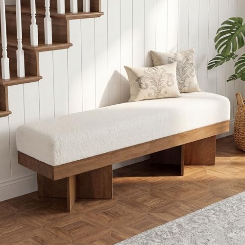 55" Entryway Bench with Faux Lamb Wool