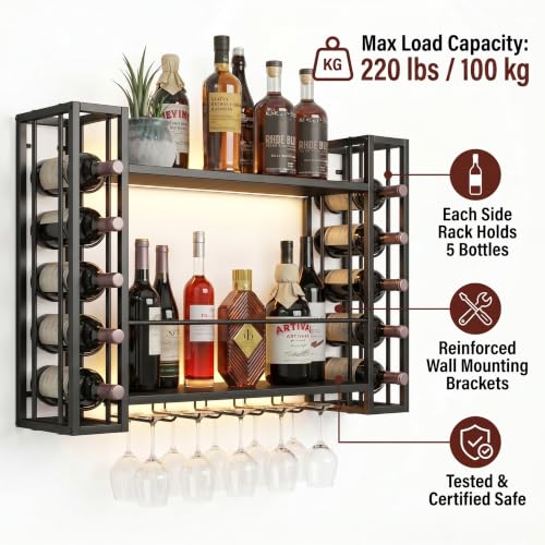 31.5" Wine Rack Wall Mounted with LED Lights