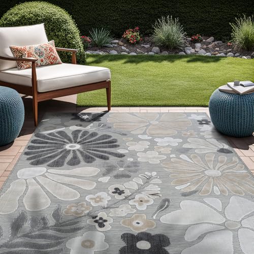 Outdoor Rug 5x7 Modern Floral Tropical Area Rugs for Outdoor and Indoor Patio Easy to Clean Non Shedding Living Room Porch Garden Washable Outside Carpet (35 Sq Ft)