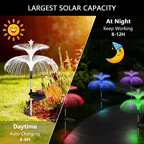 Solar Garden Lights 6 Pack New Upgraded Solar Lights Outdoor Waterproof 7 Color Changing Double Jellyfish and Star Flower Garden Decor Yard Lawn Christmas Decorations (6 Count)