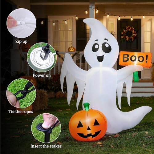 4.5 FT Halloween Inflatable Ghost Outdoor Decoration with LED Lights (4.5FT Ghost)