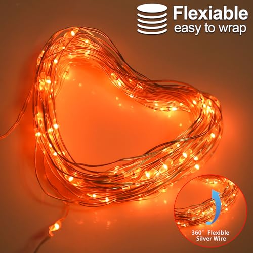 Thanksgiving Fall Decorations Orange Fairy Lights Battery Operated (33 Foot)