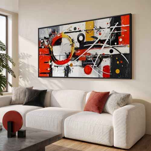 Large Framed Black White Gold Abstract Wall Art for Living Room