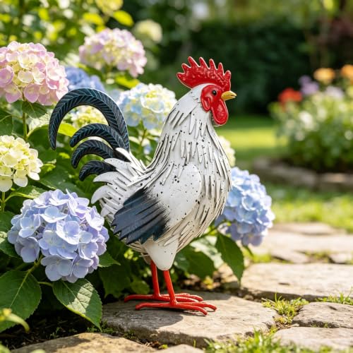 Rooster Garden Statue Sculpture Metal Chicken Yard Decor Outdoor Figurines Patio Backyard Decoration