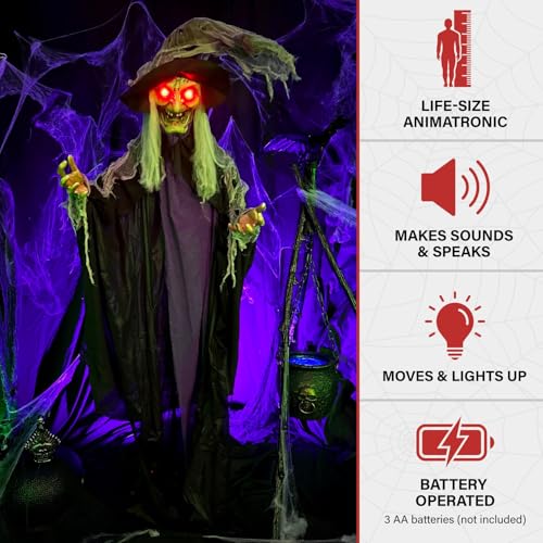 Life Size Poseable Scary Talking Witch (75" Standing Witch)