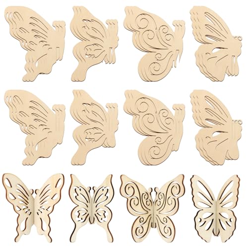 DIY 3D Spring Butterfly Wood Crafts to Paint (24 Count)