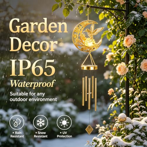 Solar Wind Chimes for Outside Hummingbird Gifts for Women Mom Grandma Sister Crackle Glass Ball Wind Chimes Solar Lights Outdoor Decor for Garden Backyard Patio Yard Porch
