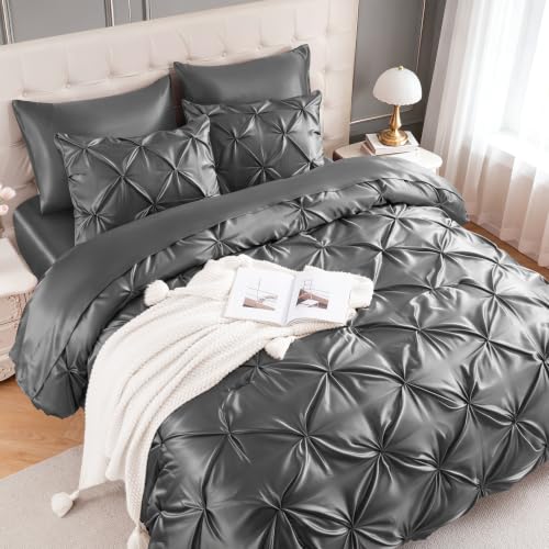 Satin Twin XL Comforter Set Dark Grey