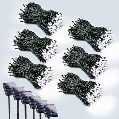 Solar String Lights Outdoor 6 Pack 600 LED 198FT Christmas Light Cool White (6 Count)