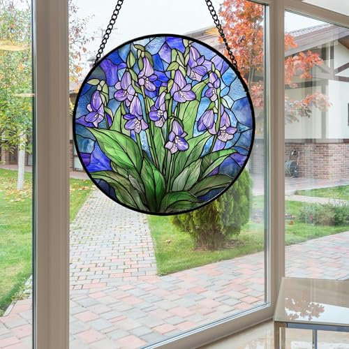 Stained Glass Window Hanging Suncatcher Purple Flower Gifts for Women 9.8"