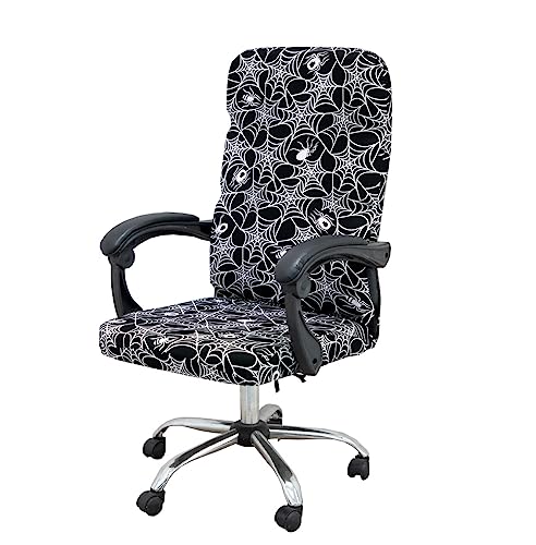 Halloween Office Chair Covers Gothic Spider Web Spooky Spider on Black Horror Theme Print Stretchable Slipcover for Modern Simplism Style High Back Boss Chair