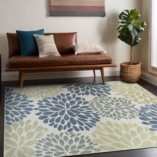 Outdoor Rug 8x10 Modern Exotic Tropical Leaf Area Rugs for Indoor and Outdoor Patio Deck Porch Garden Water Resistant Washable Outside Carpet